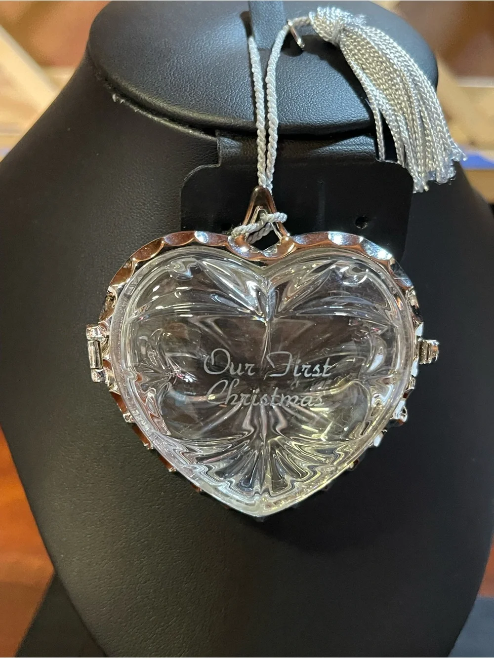 1999 Lenox Lead Crystal Ruby Heart Ornament/ Silver- Plated Metal Trim / 133g